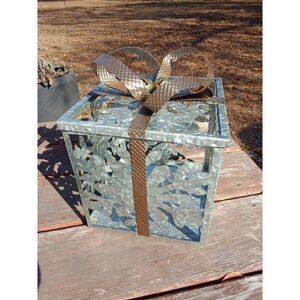 Large Metal Christmas Snowflake Gift Box Present Big Bow & Jingle Bells
